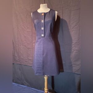 Tommy Hilfiger, Navy Blue Knit Dress 12 Sleeveless Gold Metal Clasps NWT